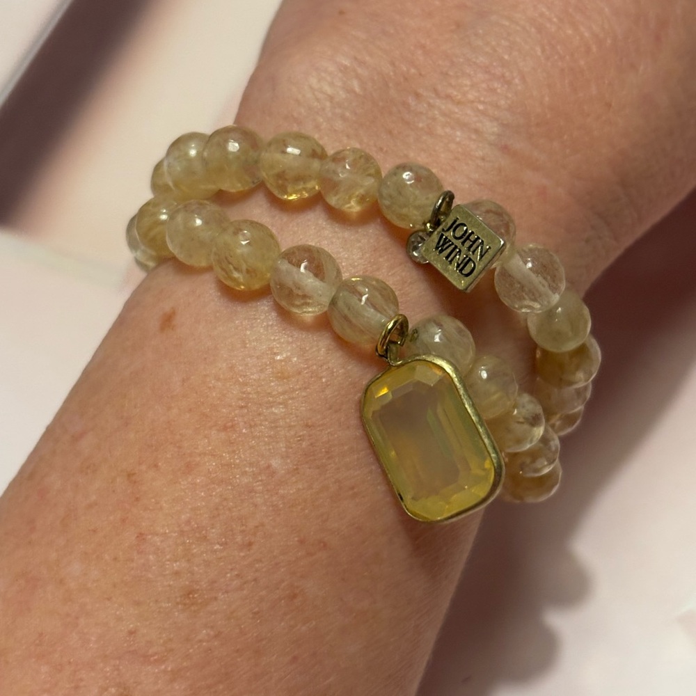 John Wind Gold Tone Citrine Colored Beaded Stretch Bracelet